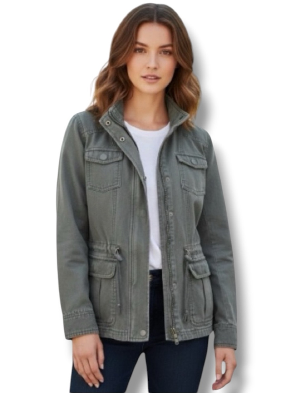 Merona Target Military Utility Jacket M Gray Cotton Distressed Field Chore Y2K